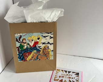 Bolsa de regalo y tarjeta de felicitación de cómic de Barbie