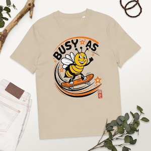 Beschäftigt wie ein Bienen-Skater-Shirt - niedliches Cartoon-Bienen-Grafik-T-Shirt - Lustige bunte Streetwear - Y2K-Ästhetik-Skateboard-T-Shirt - Geschenk für Bienenliebhaber