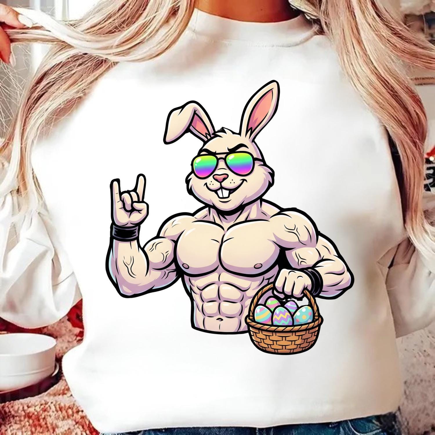 Muscular Easter Bunny PNG, Buff Bunny With Sunglasses and Basket, Funny ...