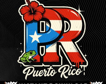 Puerto Rico PR-vlag PNG, tropische hibiscusbloem, Coqui Frog PNG, Island Pride Puerto Ricaans ontwerp, digitale download