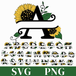 Split Monogram Alphabet SVG PN, Cut File for Cricut, Silhouette, 26 Individual Svg Png