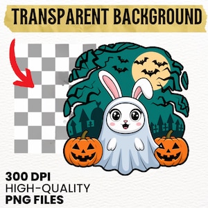 Ghost Bunny Halloween PNG, Cute Ghost Bunny Tee Design, Sublimation & Craft Cut File