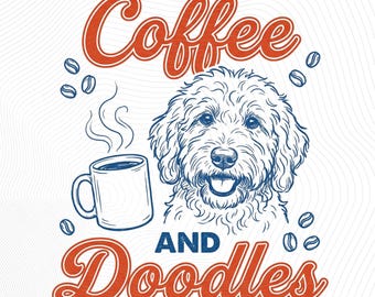 Koffie en doodles png, schattige doodle hondenshirtontwerp, koffieliefhebber huisdier, digitale download