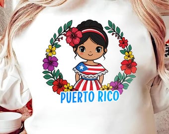 Puerto Rico Girl PNG | Cute Island Pride Sublimation Design | Caribbean Heritage Clipart | Digital Download