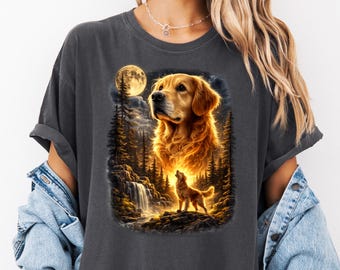 Camiseta Golden Retriever Aullando a la Luna, camiseta retro con estampado de animales de los 90, ideal para amantes de los perros, regalo retro extragrande para mamás.
