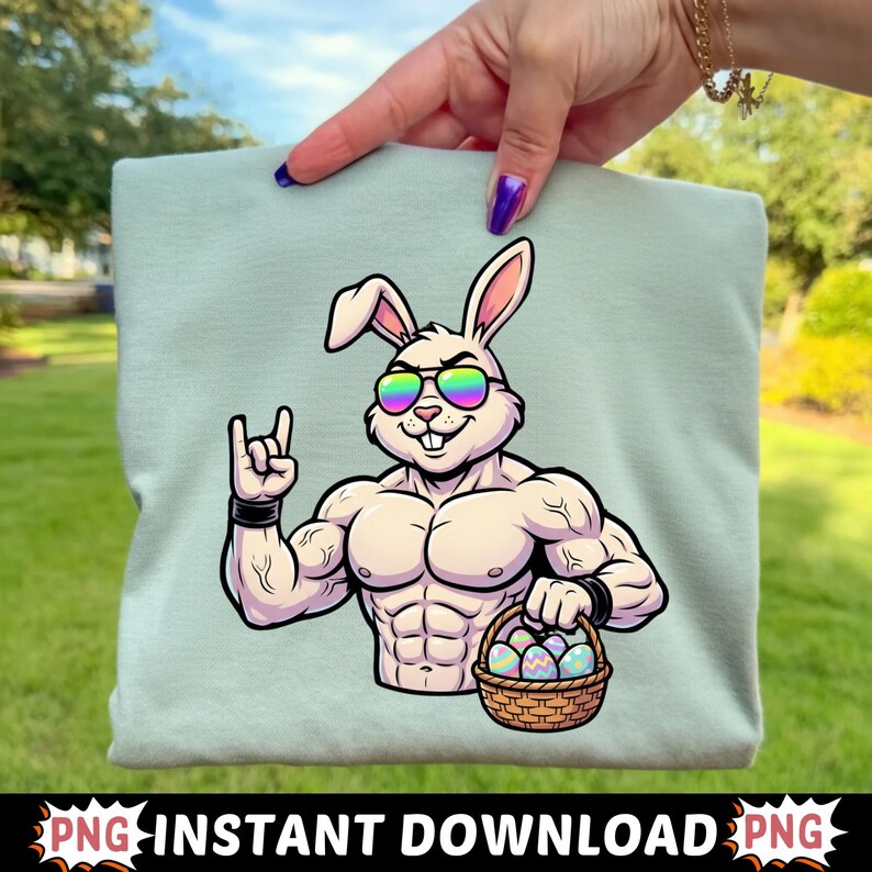 Muscular Easter Bunny PNG, Buff Bunny With Sunglasses and Basket, Funny ...