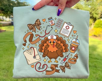 Krankenschwester-Thanksgiving-PNG | Lustiges Herbst-Sublimationsdesign für medizinische Fachkräfte | Dankbare Krankenschwester (PNG) | Gesundheitsfachkraft | Truthahn-Krankenschwesterleben (Digitaler Download)