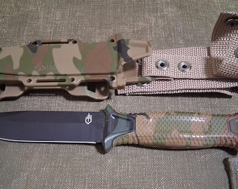 Multicam survival knife and sheath surplus