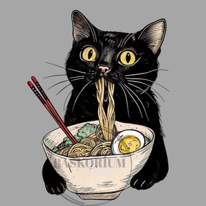 Noodle Cat Png, Ramen Cat Png, Foodie Lover Png, Black Cat Noodle Png, Retro Cat Png, Cat Lover Png, Black Cat Png