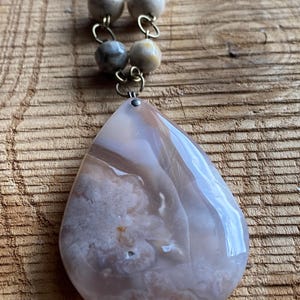 Natural Agate Statement Necklace w/ Jasper Beads