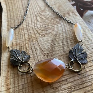 Agate Statement Necklace w/ Brass Leaves