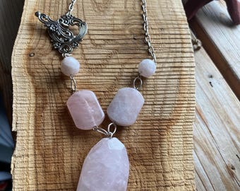 Large Pale Pink Rose Quartz Bead Necklace