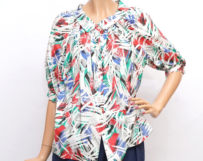 Multicolor puff blouse colorfull strokes NOS Vintage