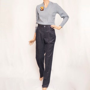 Pantalon vintage en velours côtelé bleu et blanc en coton moucheté