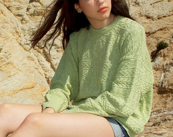 jersey vintage 90s algodon punto verde claro oversized