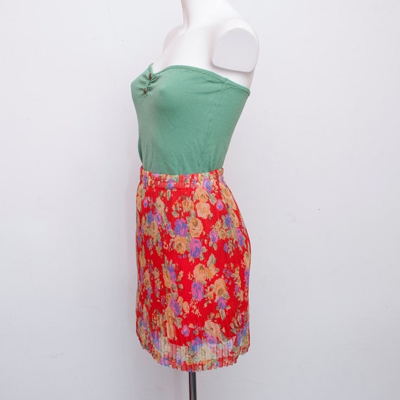 floral chiffon pleated Skirt NOS Vintage red size… - image 5