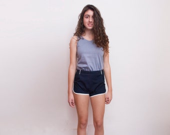 Dead stock Vintage sport Shorts navy blue White high waist Size XXS