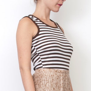 Brown and white striped sleeves tank NOS vintage size S / XS image 5