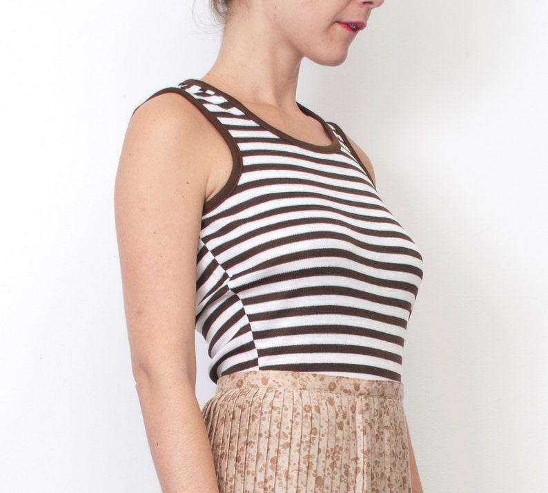 Brown and white striped sleeves tank NOS vintage size S / XS image 5