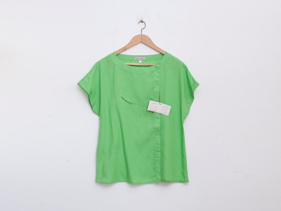 NOS Vintage 80s Shirt Blouse Green Box 