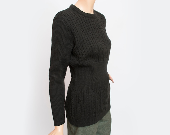 Vintage sweater long cable knit black  deadstock