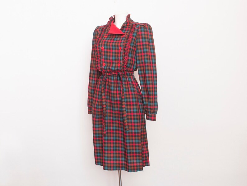 red plaid button up dress