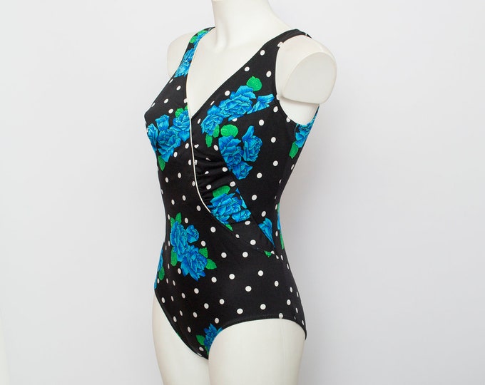 Vintage swimsuit black white polka dots deadstock pinup