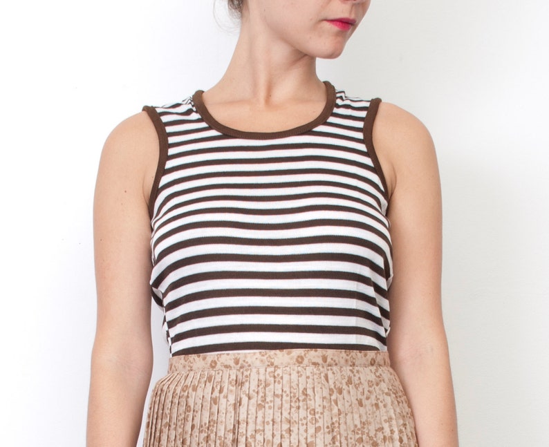 Brown and white striped sleeves tank NOS vintage size S / XS image 1