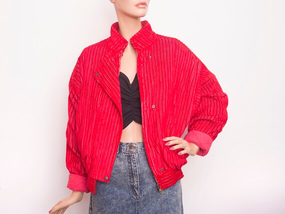 80s jacket NOS vintage red corduroy jacket quilted