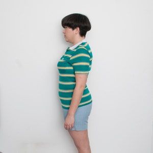 Dead stock vintage striped green polo shirt yelow white stripes image 3