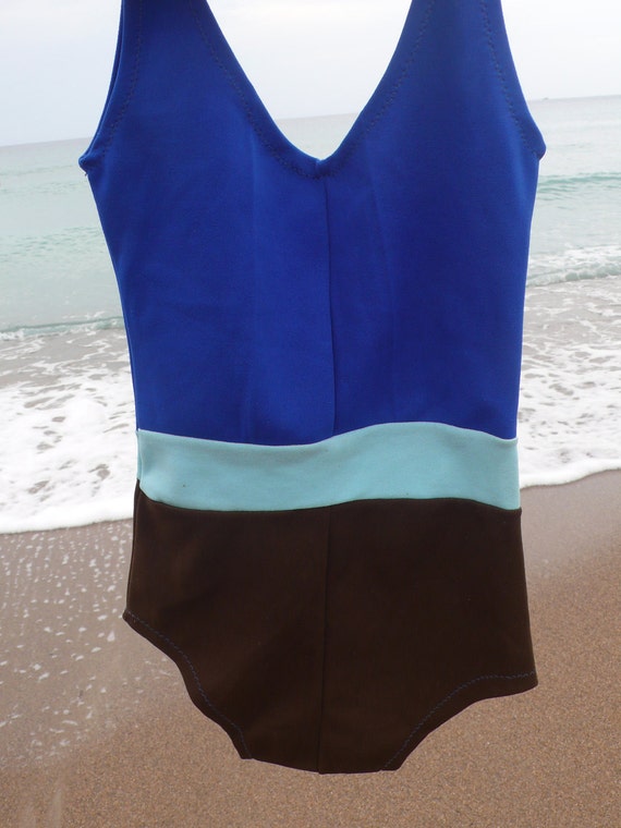 60s NOS Vintage girl swimsuit blue brown - image 5