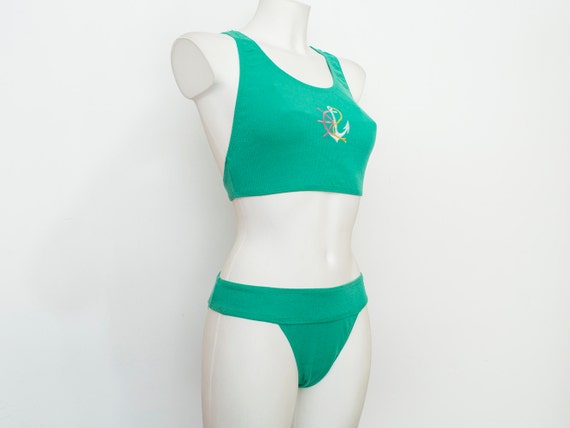 90s bikini  ribbed cotton NOS Vintage green deads… - image 4