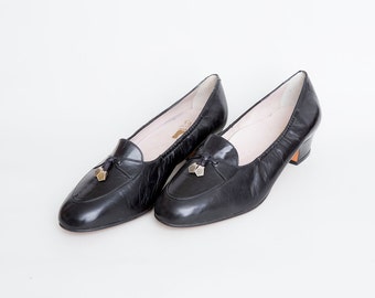 Talla 8 NOS Vintage Negro mocasín skimmers zapatos de tacón bajo