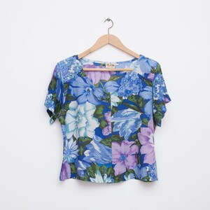 NOS vintage crop top Floral blue shirt size M image 1