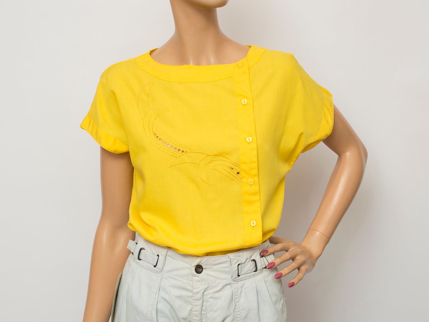 NOS vintage 80s shirt blouse yellow box top