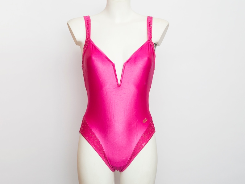 One piece 90s swimsuit NOS Vintage pink V plunge | Etsy