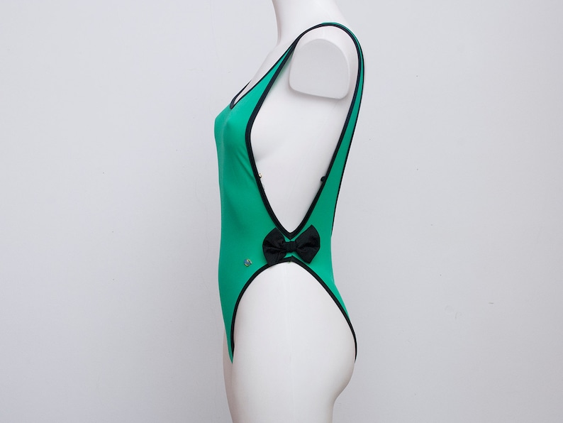 swimmsuit 90s highcut NOS Vintage green and black image 6