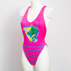 one piece swimsuit 90s NOS Vintage hot pink fruits print