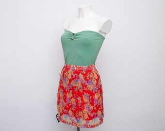 floral chiffon pleated Skirt NOS Vintage red size S
