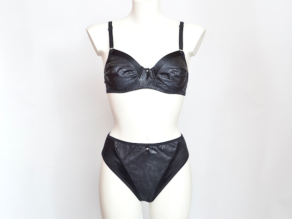 Vintage Lingerie Set Black Bra and Panty Dead Stock Vintage 