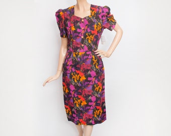 80s Vintage floral pencil dress  dead stock