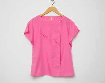 NOS vintage 80s shirt blouse pink box top