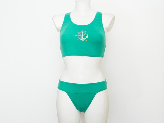 90s bikini  ribbed cotton NOS Vintage green deads… - image 2