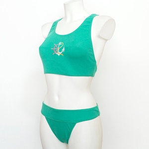 90s bikini  ribbed cotton NOS Vintage green deadstock