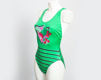 one piece swimsuit 90s NOS Vintage green fruits print