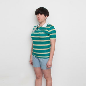 Dead stock vintage striped green polo shirt yelow white stripes image 1