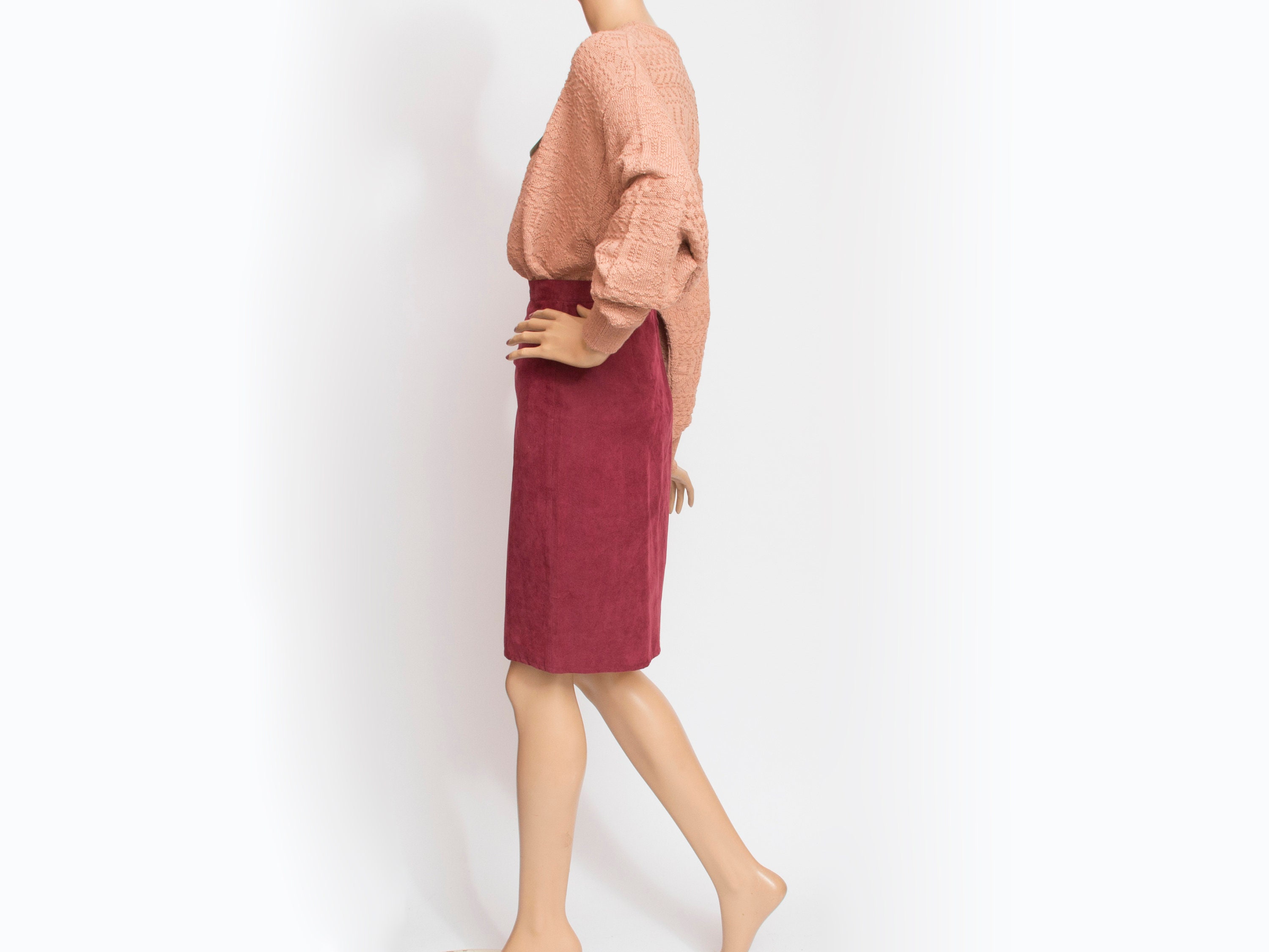 burgundy skirt peach top