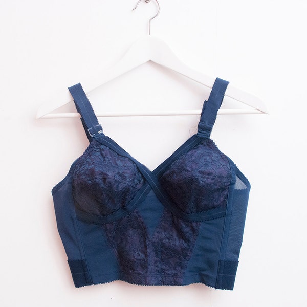 long line bullet Bra dead stock Vintage lace bra Navy blue