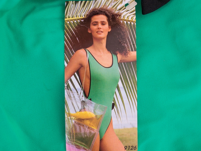 swimmsuit 90s highcut NOS Vintage green and black image 9