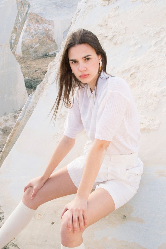 Shorts Vintage bermuda white linen vertical lines - image 4